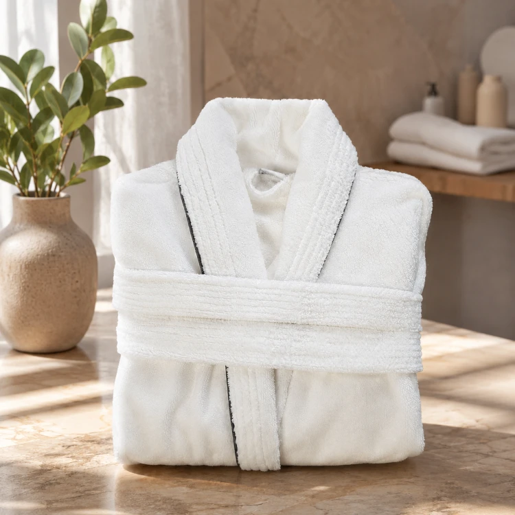 Szlafrok Hotelowy SPA Unisex Welurowy 100% Bawełna Biały Premium
