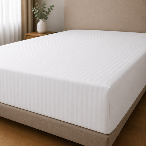 Prześcieradło 260x280 Na Materac Do 220 cm Adamaszek Prążek 4 mm Białe 95°C Premium (3).png