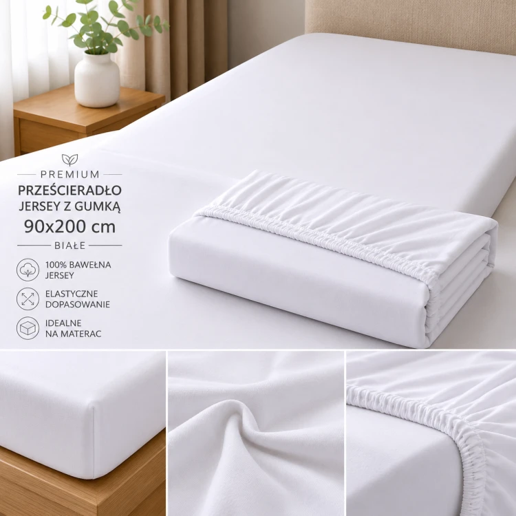 Prześcieradło Jersey Z Gumką 90x200 Białe Premium (2).png