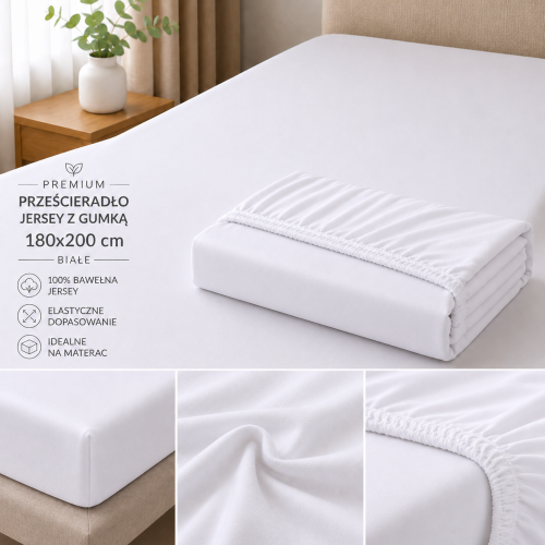 Prześcieradło Jersey Z Gumką 180x200 Białe Premium (2).png
