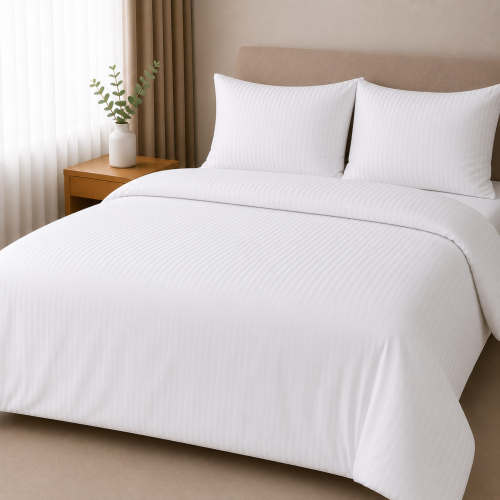 Komplet Pościeli 220x200 + 2x 50x70 Adamaszek Prążek 4 mm Biały 95°C Premium (1).png