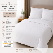 Komplet Pościeli 220x200 + 2x 50x70 Adamaszek Prążek 4 mm Biały 95°C Premium (2).png