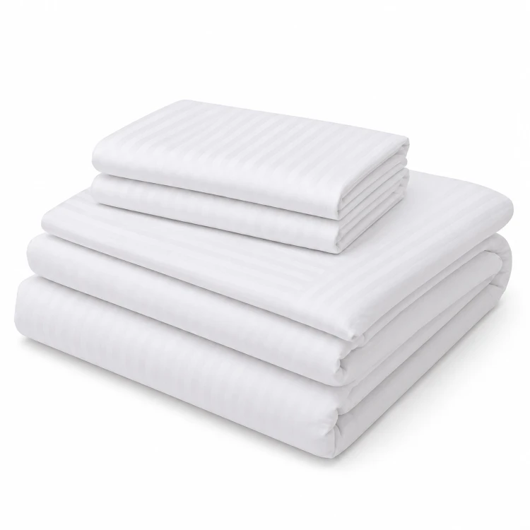 Komplet Pościeli 220x200 + 2x 50x70 Adamaszek Prążek 4 mm Biały 95°C Premium  (1).png