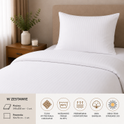 Komplet Pościeli 140x200 + 50x70 Adamaszek Prążek 4 mm Biały 95°C Premium (3).png