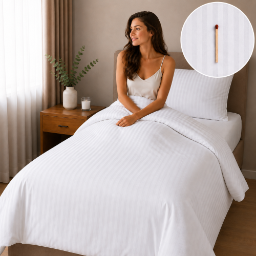 Komplet Pościeli 140x200 + 50x70 Adamaszek Prążek 4 mm Biały 95°C.png