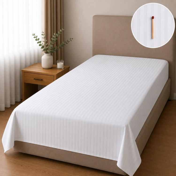 Prześcieradło 170x280 Na Materac 90-120 cm Adamaszek Prążek 4 mm Białe 95°C.png