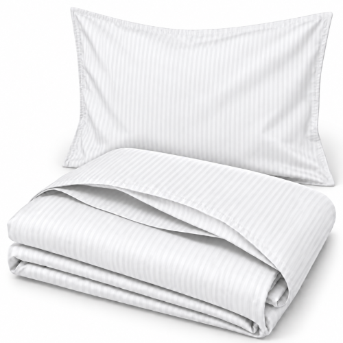 Komplet Pościeli 140x200 + 50x70 Adamaszek Prążek 4 mm Biały 95°C  (6).png