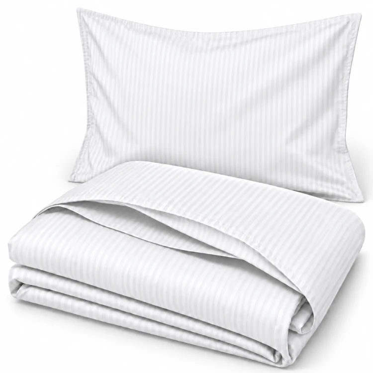 Komplet Pościeli 140x200 + 50x70 Adamaszek Prążek 4 mm Biały 95°C  (6).png